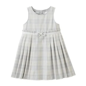 ROBE GRISE À CARREAUX AVEC UN NOEUD