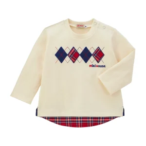 T-SHIRT MANCHES LONGUES IVOIRES MOTIF TARTAN