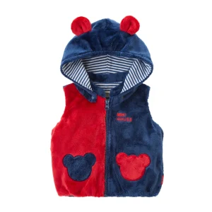 VESTE EN COTON ROUGE ET BLEU SANS MANCHES