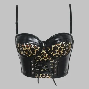 Corset Léopard et Similicuir Noir à Lacets – Look Sauvage Punk