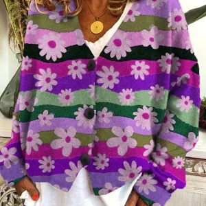 Léa - Cardigan Vintage Coloré Boutons Femme