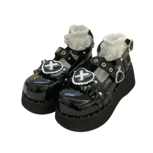 Chaussures Noires Punk avec Chaînes et Fourrure – Look Underground