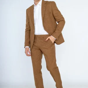 Costume Slim Marron à Rayures Blanches 2 Pièces