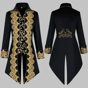 Veste Baroque Gothique à Dentelle Dorée pour Homme