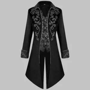 Veste Médiévale Gothique pour Homme – Rouge, Bleu ou Noir avec Motifs Argentés