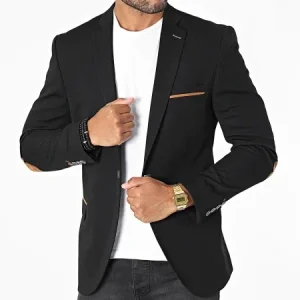 Blazer homme Noir avec coudière Camel