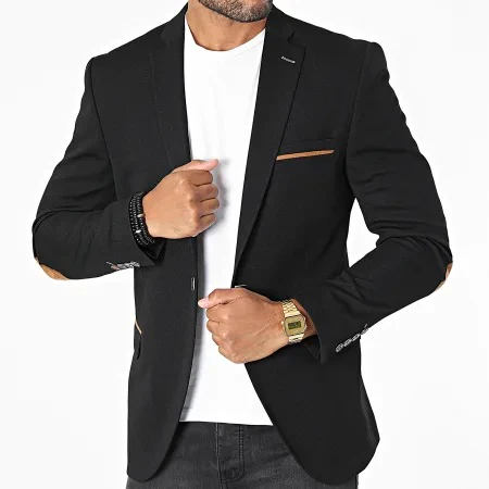 Blazer homme Noir avec coudière Camel