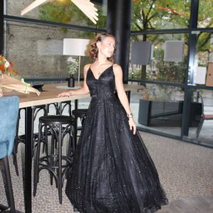 Robe princesse noire en tulle à paillettes ch9429