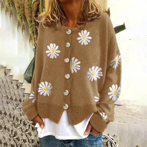 Céleste - Cardigan Laine Femme Motif Floral - Tricot Élégant
