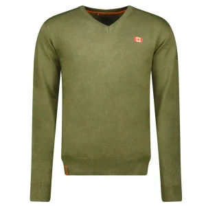 Canadian Peak FELINEAK Homme - Pull Col en V avec Drapeau et Impression Olive
