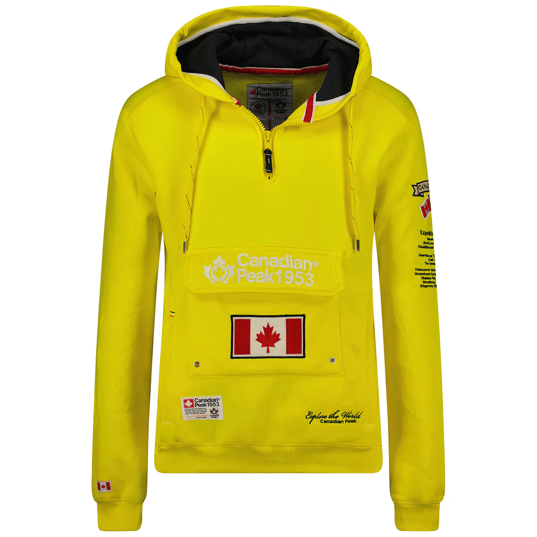 Canadian Peak Galapagos Homme - Sweat à Capuche avec Poches avec Logo Jaune Flash