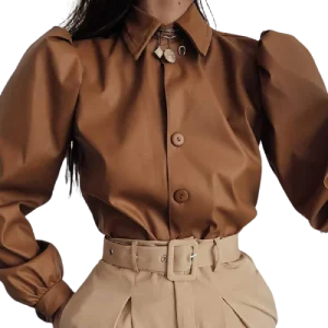 Chemise En Cuir Marron Femme