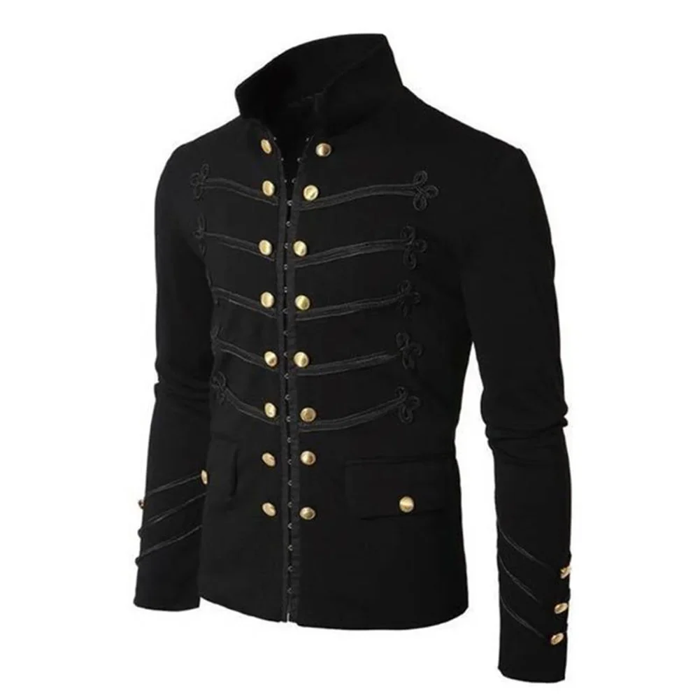 Veste militaire vintage noire avec boutons dorés style baroque – Image 8