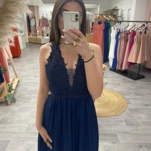 Robe courte de cérémonie perles bleu marine
