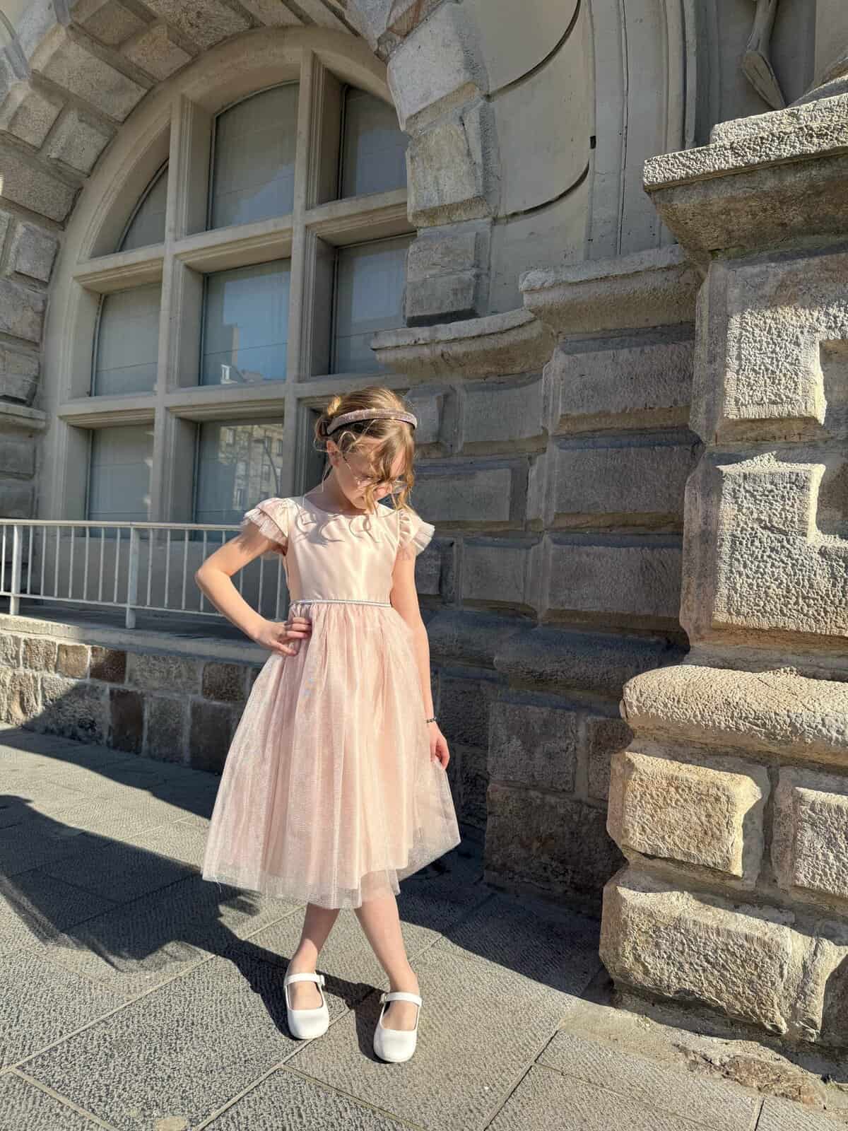Robe fille or rose en tulle – Image 2