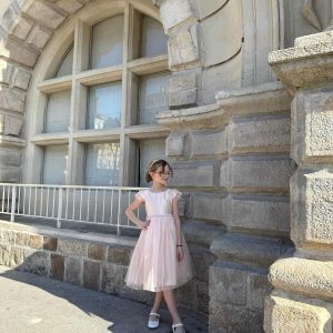 Robe fille or rose en tulle
