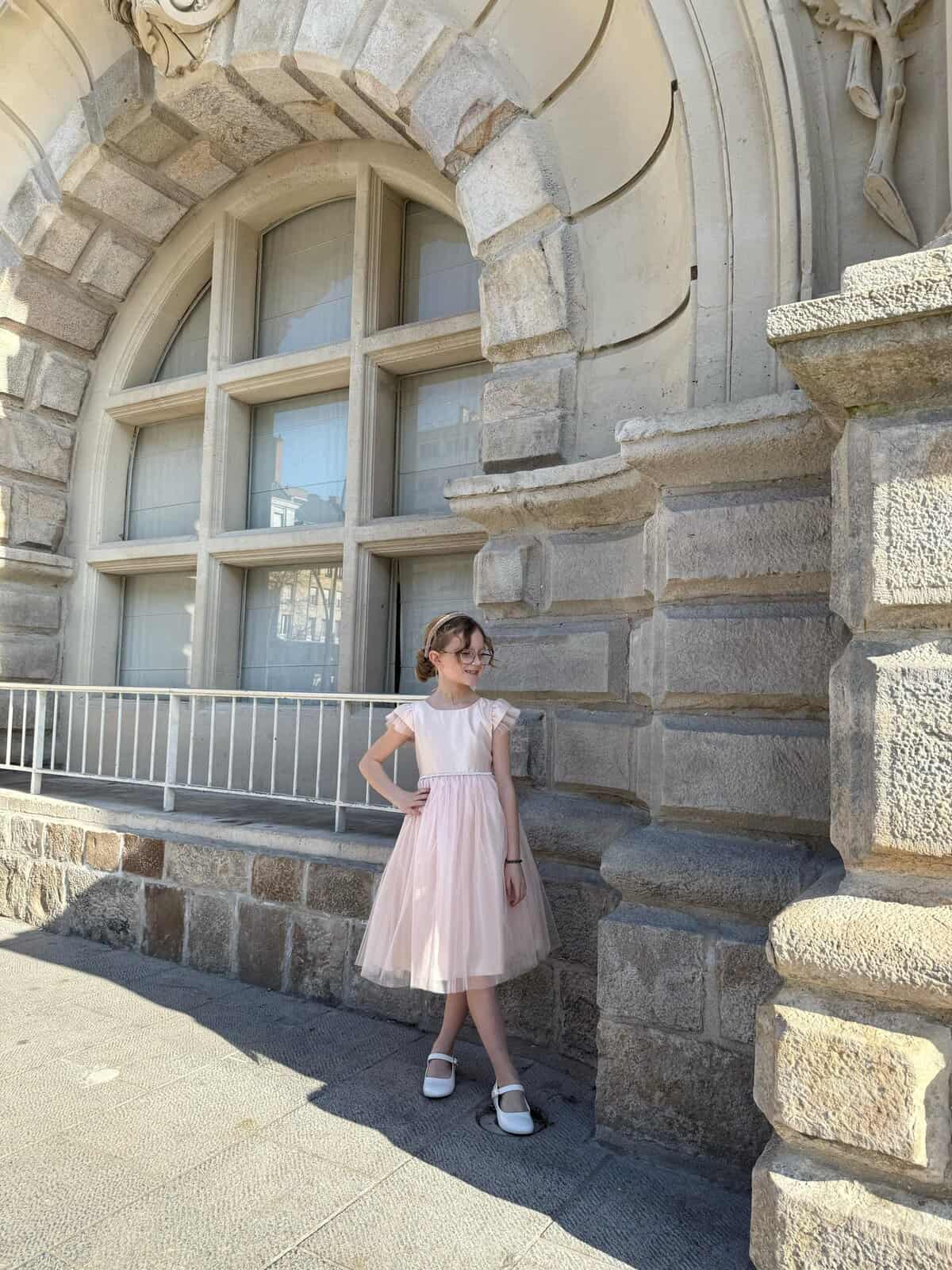 Robe fille or rose en tulle
