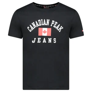 Canadian Peak JADSENEAK Homme - T-Shirt Col Rond avec Impressions et Drapeau Noir