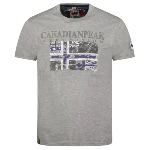 Canadian Peak JALONEAK Homme - T-Shirt Col Rond avec Impressions et Drapeau Gris Clair