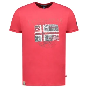 Canadian Peak JALONEAK Homme - T-Shirt Col Rond avec Impressions et Drapeau Rouge