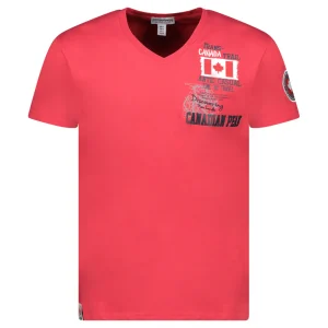 Canadian Peak JANTRAIL Homme - T-Shirt Col Rond avec Impressions et Broderies Rouge