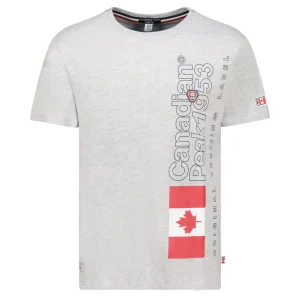 Canadian Peak JOGOEAK Homme - T-Shirt Col Rond avec Impressions et Drapeau Gris Clair