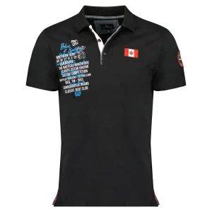 Canadian Peak KANCREAK Homme - Polo Col Boutonné avec Drapeau, Impressions et Badge Noir