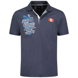 Canadian Peak KANCREAK Homme - Polo Col Boutonné avec Drapeau, Impressions et Badge Marine
