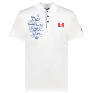 Canadian Peak KANCREAK Homme - Polo Col Boutonné avec Drapeau, Impressions et Badge Blanc