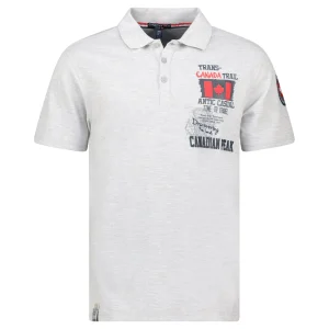 Canadian Peak KANTRAIL Homme - Polo Col Boutonné avec Drapeau, Impressions et Badge Gris Clair