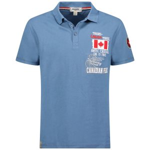 Canadian Peak KANTRAIL Homme - Polo Col Boutonné avec Drapeau, Impressions et Badge Jean