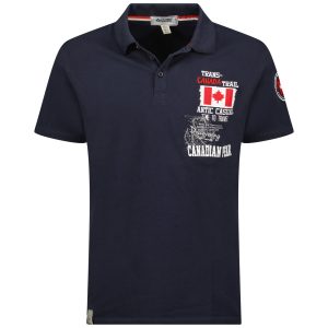 Canadian Peak KANTRAIL Homme - Polo Col Boutonné avec Drapeau, Impressions et Badge Marine