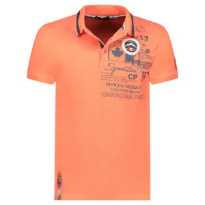 Canadian Peak KARUENEAK Homme - Polo Col Boutonné avec Impressions et Drapeau Corail