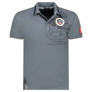 Canadian Peak KARUENEAK Homme - Polo Col Boutonné avec Impressions et Drapeau Gris Fonce