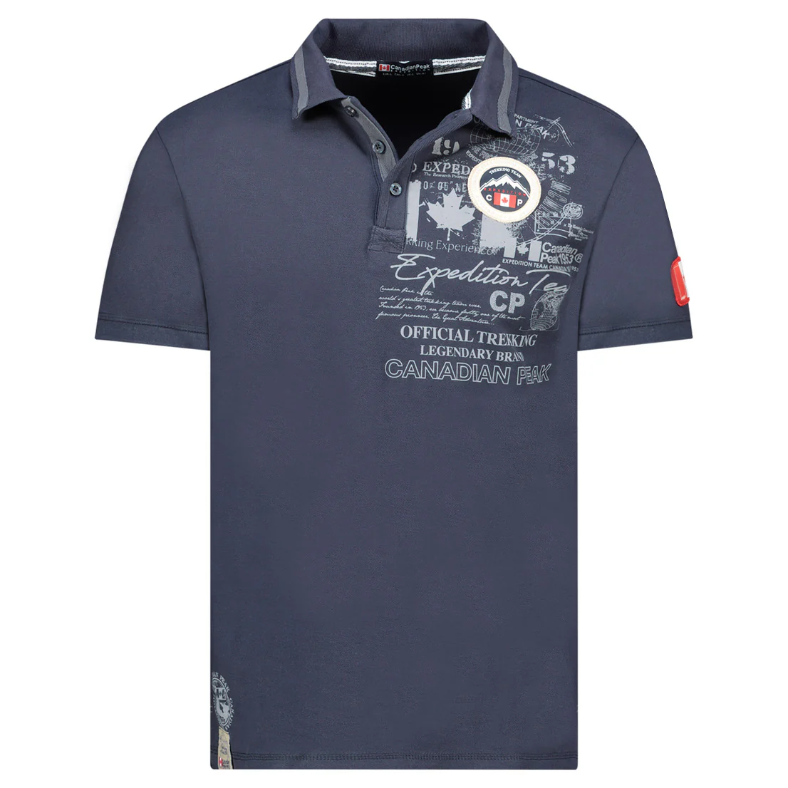 Canadian Peak KARUENEAK Homme - Polo Col Boutonné avec Impressions et Drapeau Marine