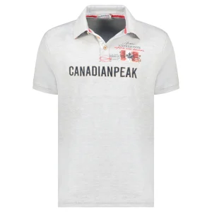 Canadian Peak KASONEAK Homme - Polo Col Boutonné avec Impressions et Drapeau Gris Clair