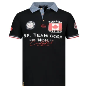 Canadian Peak KOPTEAK Homme - Polo Col Boutonné avec Drapeaux, Badges et Impressions NOIR