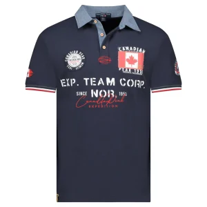 Canadian Peak KOPTEAK Homme - Polo Col Boutonné avec Drapeaux, Badges et Impressions MARINE