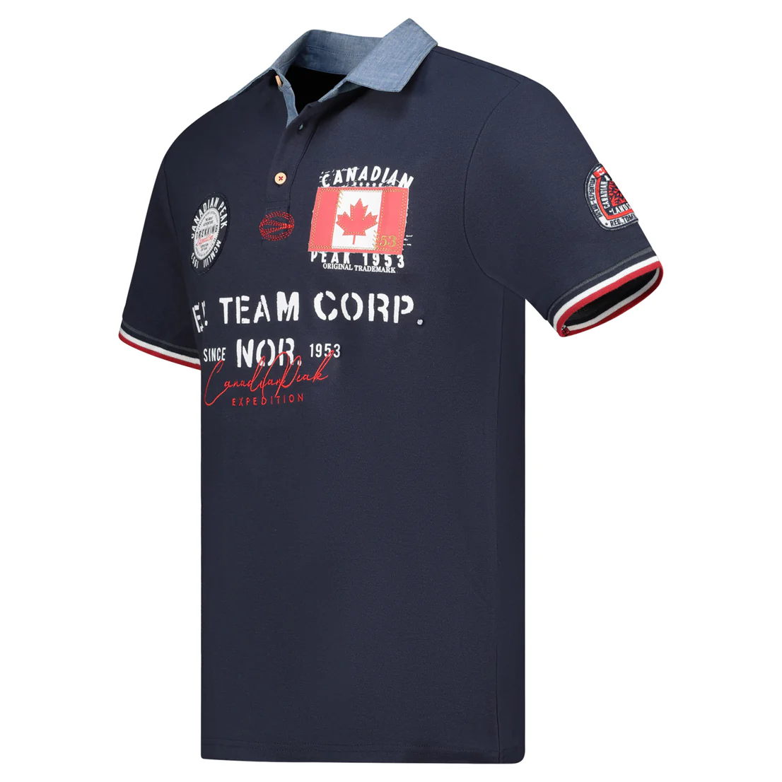 Canadian Peak KOPTEAK Homme - Polo Col Boutonné avec Drapeaux, Badges et Impressions MARINE – Image 3