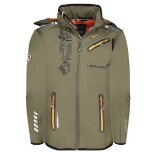 Canadian Peak ROYAUTEAK Homme - Veste Softshell avec Capuche Détachable et Poches Zippées Kaki Orange