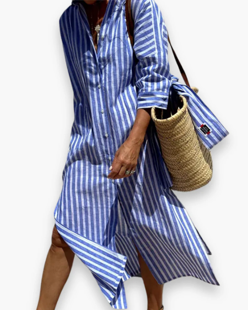 Robe Chemise Maxi Rayée Pour Femme | Légère Et Confortable – Image 2