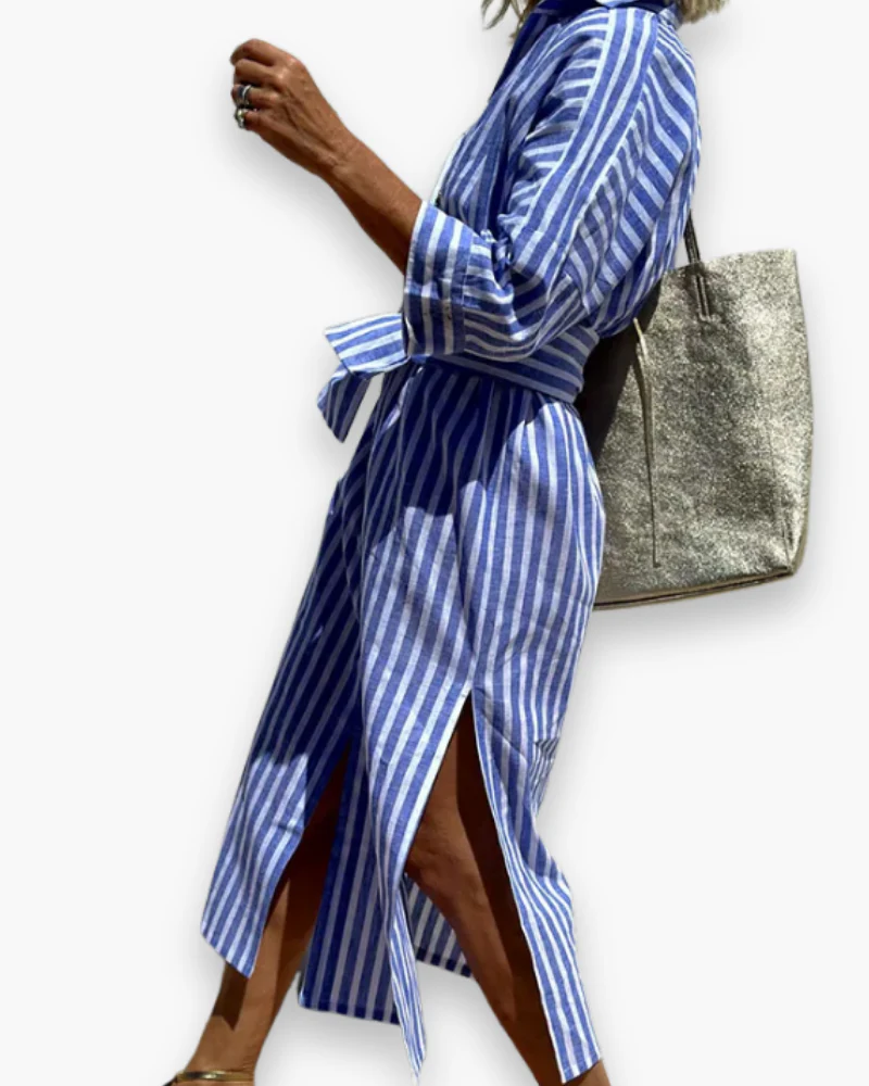 Robe Chemise Maxi Rayée Pour Femme | Légère Et Confortable – Image 3