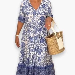 Robe midi fleurie à volants pour femme | Chic et Élégance
