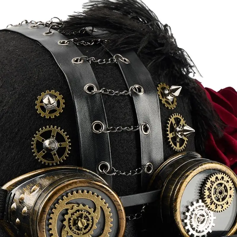 Chapeau Melon SteampunkNoir avec Goggles – Image 4