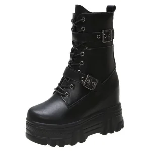 Bottines en Similicuir à Lacets – Style Goth Streetwear Automne