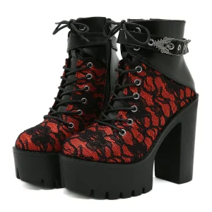 Bottines Rouges à Talons avec Lacets et Boucles – Vibe Punk Rock
