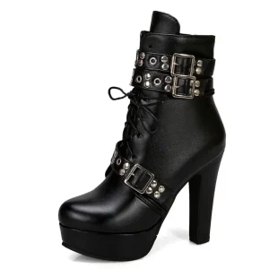 Bottines Hautes Noires à Talons avec Boucles – Look Cyberpunk