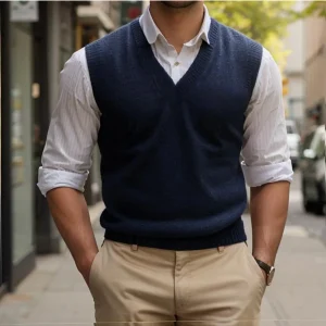 Léon - Pull Col V Sans Manches Homme