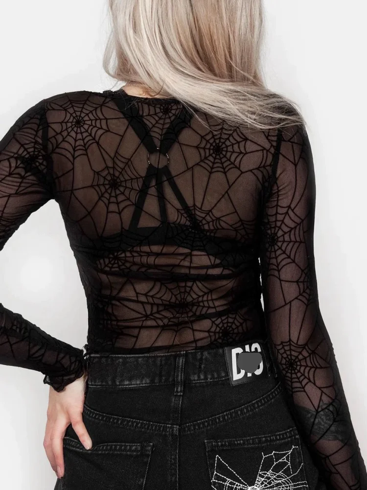 Top transparent noir à manches longues style grunge – Image 2