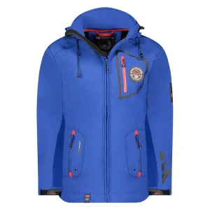 Canadian Peak TACIBEAK Homme - Veste Softshell Imperméable avec Capuche et Poches Zip Bleu